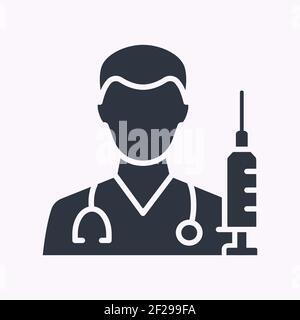 Symbol für die Arzt-Glyphe auf weißem Hintergrund. Vektorgrafik. Stock Vektor