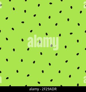 Kiwi-Muster. Nahtloses Muster mit schwarzen Samen auf hellgrünem Hintergrund. Natürlich, Bio, Öko, frisch. Vektorornament. Sommerlicher Druck für pape Stock Vektor