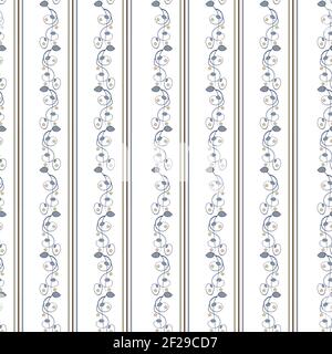 Ornament aus Blumen, Blättern und Streifen auf weißem Hintergrund. Für Stoff, Babykleidung, Hintergrund, Textil, Geschenkpapier und andere Dekoration. V Stock Vektor