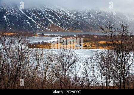 Skagsanden, ein Strand in der Nähe von Flakstad, Flakstadøy, Lofoten, Nordland, Norwegen Stockfoto