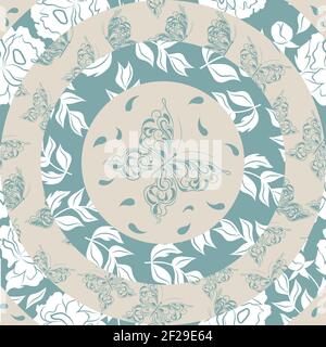 Natürlicher Hintergrund mit den Schmetterlingen und Blättern Stock Vektor