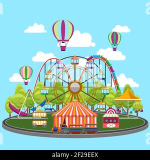 Karussell in flacher Ausführung. Park Zirkus, Unterhaltung und Unterhaltung, Karneval und Rad, Vektor-Illustration Stock Vektor