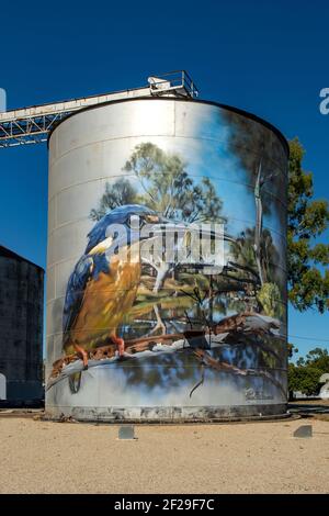 Azure Kingfisher Silo Art in Rochester, Victoria, Australien Stockfoto