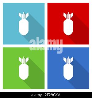Bombe, Krieg, Militär, Waffe Icon-Set, flache Design-Vektor-Illustration in eps 10 für webdesign und mobile Anwendungen in vier Farboptionen Stock Vektor