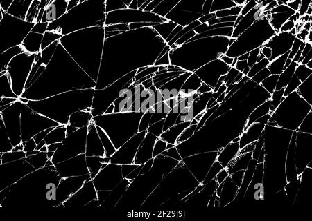 Schwarzweißbilder. Klares Glas, das auf schwarzem Hintergrund aufbricht. Stockfoto