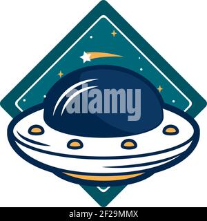 Abzeichen mit Space Flying Untertasse Stock Vektor