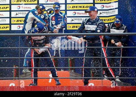 02 BOYD Wayne (gbr), GRIST Garett (CAN), ERDOS Tommy (BH), United Autosports, Ligier JS P3 - Nissan, Action, Podium während der 2019 ELMS European Le Mans Series, 4 Stunden von Portugal vom 25. Bis 27. Oktober in Portimao - Photo Paulo Maria / DPPI Stockfoto