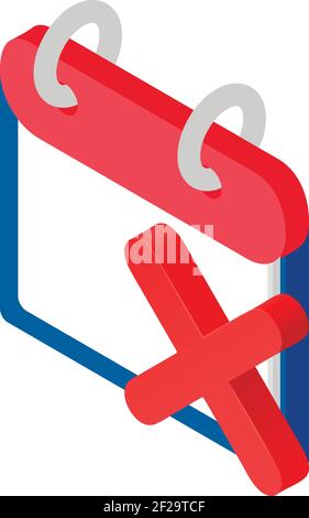 Kalendersymbol entfernen. Isometrische Darstellung des Kalendervektorsymbols für Web entfernen Stock Vektor
