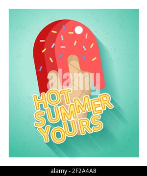 Vector heißen Sommer Verkauf Banner-Vorlage mit Eis in Flacher Style Stock Vektor