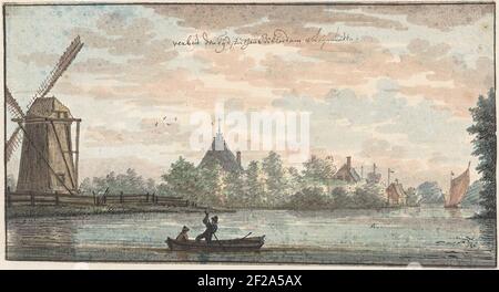 Windmühle 'De Vos' und Wohnhaus 'Infore the time' zur Drecht zwischen Leimuiden und Bilderdam .. Stockfoto