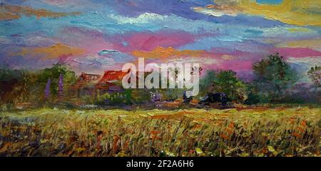 Handgemalte originale Meisterwerke des Impressionismus Maler zeitgenössische Kunst Ölmalerei ländliche Landschaft thailands Stockfoto