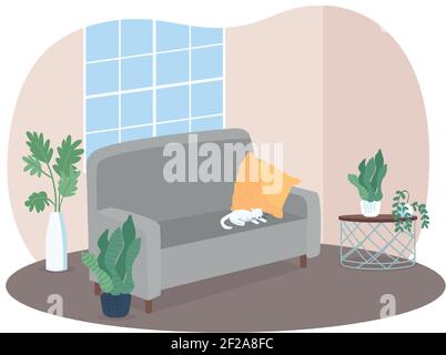 Wohnzimmer mit grauem Sofa 2D Vektor-Webbanner, Poster Stock Vektor