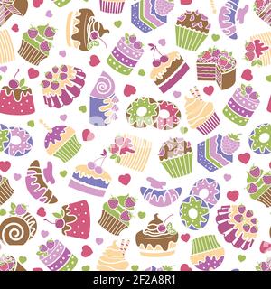 Backen und Desserts nahtlose Muster Hintergrund. Essen und Sahne, süßes Design, Geburtstagsdekoration, Vektor-Illustration Stock Vektor