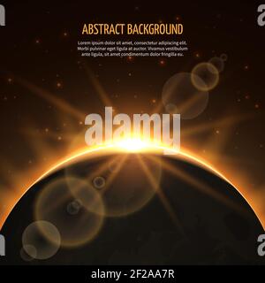 Sonnenfinsternis Vektor abstrakter Hintergrund. Sonnenfinsternis in Galaxie, Erdfinsternis, Strahlen Sonnenlicht, Natur Sonnenfinsternis Sonne im Kosmos Illustration Stock Vektor