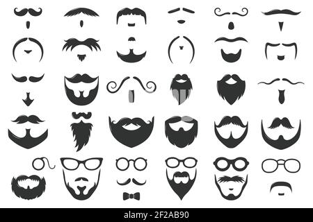 Schnurrbärte und Bärte. Vintage Hipster Schnurrbart Silhouetten, Schnurrbart und Bart maskulinen Vektor-Symbole gesetzt. Gentleman Face Frisur Stock Vektor