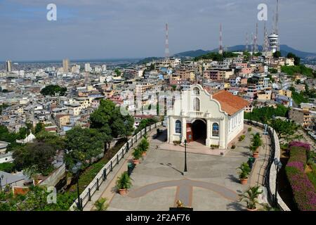 Ecuador Guayaquil - Kirche Cerro Santa Ana - Iglesia del Cerro Santa Ana Panoramablick Stockfoto