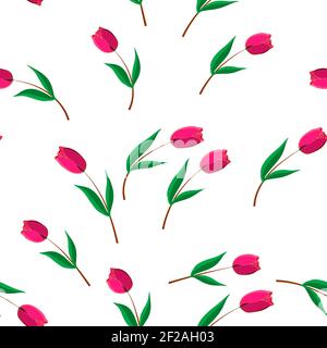 Rosa Tulpen auf weißem Hintergrund. Für Stoff, Babykleidung, Hintergrund, Textil, Geschenkpapier und andere Dekoration. Vektor nahtlose Muster EPS 10. Stock Vektor
