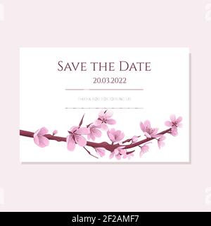 Frühling Kirschblüte Hochzeit Einladung Vektor. Stock Vektor