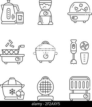Elektrische Kochgeräte lineare Symbole gesetzt Stock Vektor