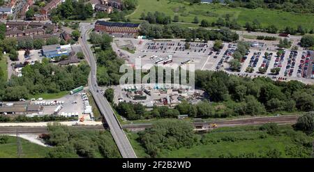 Luftaufnahme des Redbridge Household Waste Recycling Center & Redbridge Park and Ride, in der Nähe von Oxford, Oxfordshire Stockfoto