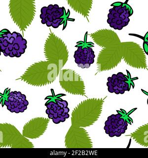 Nahtlos wiederholtes Muster mit Brombeeren. Beeren und Blätter, solide Muster. Vektor. Lila Waldbeere. Hintergrund für die Gestaltung von Textil, Packag Stock Vektor