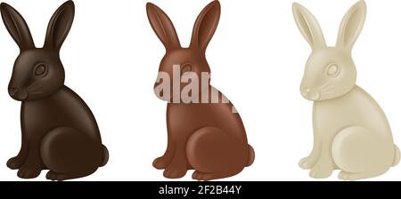 Set von Schokolade Ostern Kaninchen. Dunkle, milchigen und weißen Schokoladenhasen Stock Vektor