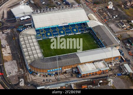 Luftaufnahme des Elland Road Stadium, Heimstadion des Leeds United Football Club, Leeds Stockfoto