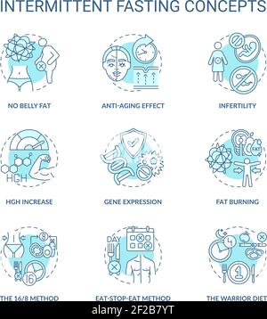 Symbole für intermittierendes Fasten, blau Stock Vektor