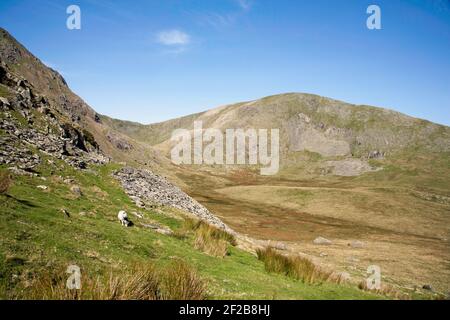 Blind Tarn Quarry Dow Crag und der alte Mann von Coniston von der Walna Scar Road aus gesehen Coniston the Lake Distrikt Cumbria Stockfoto