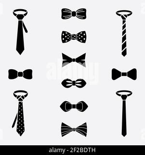 Vektor Krawatte und Fliege Symbole Set. Bekleidungsdesign, Tuch Accessoire, Krawatte Eleganz Illustration Stock Vektor
