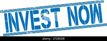 Investieren Sie jetzt blau Gummi Stempel quadratischen Text auf weiß Stock Vektor