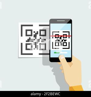 Erfassen Sie QR-Code auf dem Mobiltelefon. Digitale Technologie, Informationen Barcode, Symbol elektronischen Scan. Vektorgrafik Stock Vektor