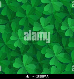 Grünes Kleeblatt Nahtloses Muster. St. Patrick Day Textur. Stock Vektor-Illustration im realistischen Cartoon-Stil Stock Vektor