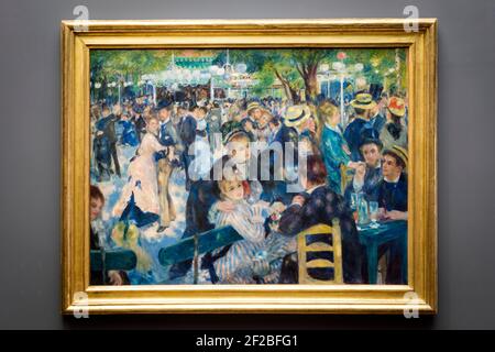 Bal du Moulin de la Galette - Pierre-Auguste Renoirs berühmtes Meisterwerk, ausgestellt im Musée d'Orsay, Paris, Frankreich Stockfoto