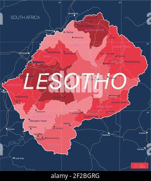 Lesotho Land detaillierte editierbare Karte mit Regionen Städte und Städte, Straßen und Eisenbahnen, geografische Standorte. Vector EPS-10-Datei Stock Vektor