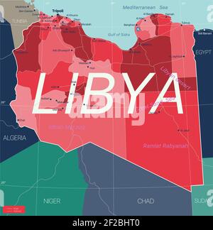 Libyen Land detaillierte editierbare Karte mit Regionen Städte und Städte, Straßen und Eisenbahnen, geografische Standorte. Vector EPS-10-Datei Stock Vektor