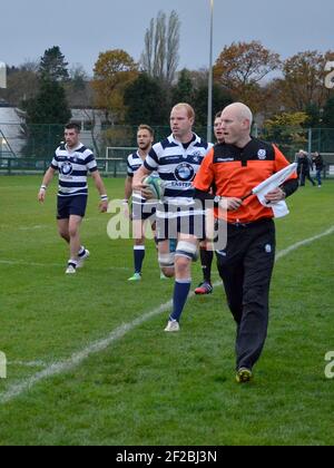 Glasgow, Schottland, Großbritannien. 1st. November 2014: Ein Rugby-Spiel gegen Glasgow Hawks und Herriot. Stockfoto