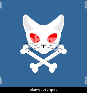 Schädelkatze und Kreuzknochen. Feline Piratenflagge. vektor-Illustration Stock Vektor