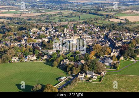 Eine Luftaufnahme der Cotswold-Stadt Stow on the Wold, Gloucestershire, Großbritannien Stockfoto