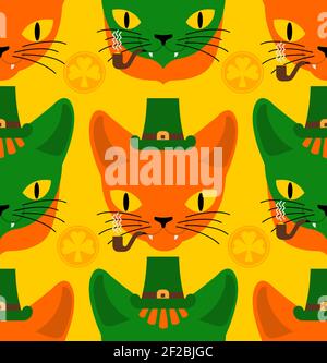 Katze Irish Kobold Muster nahtlos. st patricks Tag Hintergrund Stock Vektor