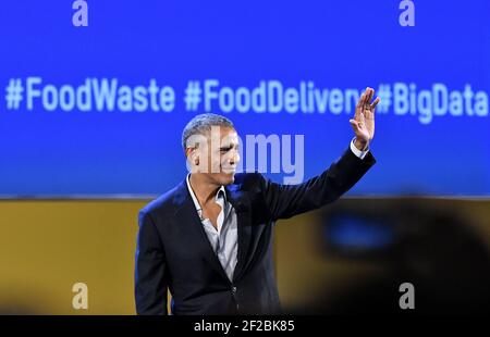 Der ehemalige US-Präsident Barack Obama aus dem Jahr 44th spricht auf dem internationalen Food Meeting "Seeds and Chips" in Mailand. Italien. März 09, 2017. Stockfoto