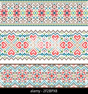 Gestickte handgemachte Stich Ukraine ethnischen Muster. Ornament-Motiv, Strick- und Nadelcraft, Kreuzstich geometrisch, Kulturtradition, Vektorillust Stock Vektor