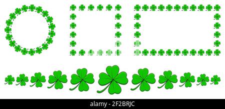 Kleeblatt-Rahmen gesetzt. Shamrock Vierblattrahmen-Set. Vektor leere Hintergrundsammlung. Stock Vektor