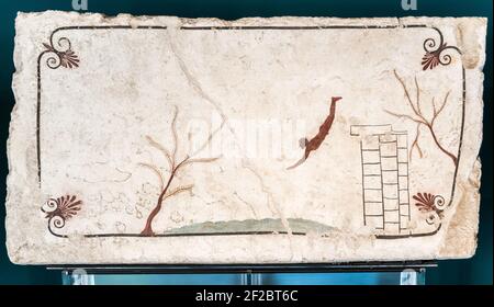 Altes griechisches Fresko: Tauchergrab, Paestum Stockfoto