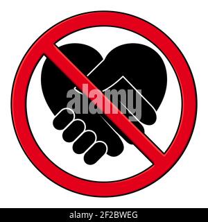 Handshake verboten Piktogramm. Schwarzes Symbol für Handschlag in rot ohne Zeichen. Stock Vektor