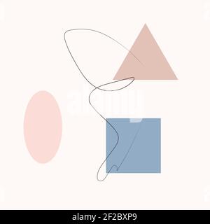 Einfache Schmetterling eine Linie Zeichnung auf minimal cubism Formen Hintergrund. Abstrakte Insekten kontinuierliche Linie Kunst. Handgezeichnete Illustration in trendigen Umriss Stock Vektor