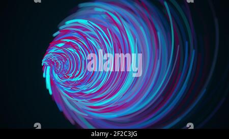 Heller Trichter von zufälligen Linien, Computer generiert. 3D Darstellung eines abstrakten Spiralhintergrunds. Stockfoto