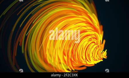 Heller Trichter von zufälligen Linien, Computer generiert. 3D Darstellung eines abstrakten Spiralhintergrunds. Stockfoto