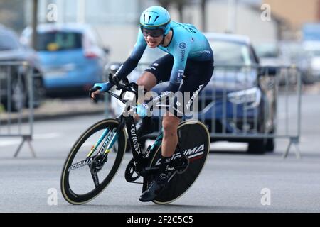 VLASOV Aleksandr von Astana - Premier Tech während der Paris-Nizza 2021, Radrennen Etappe 3, Zeitfahren, Gien - Gien (14,4 km) in Gien, Frankreich - Foto Laurent Lairys / MAXPPP Stockfoto