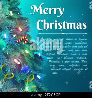 Frohe weihnachten Hintergrund mit verzierten Tannenzweigen und Text Vektorgrafik für flache Felddarstellung Stock Vektor